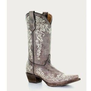 NWOB Corral Teen Floral Embroidered Snip Toe Western Boots Sz 4 T In Bone Color